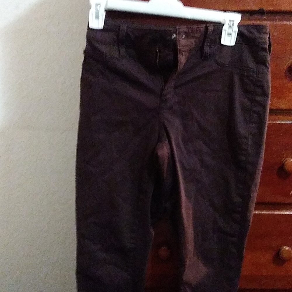 Burgundy. Smooth coated jeans